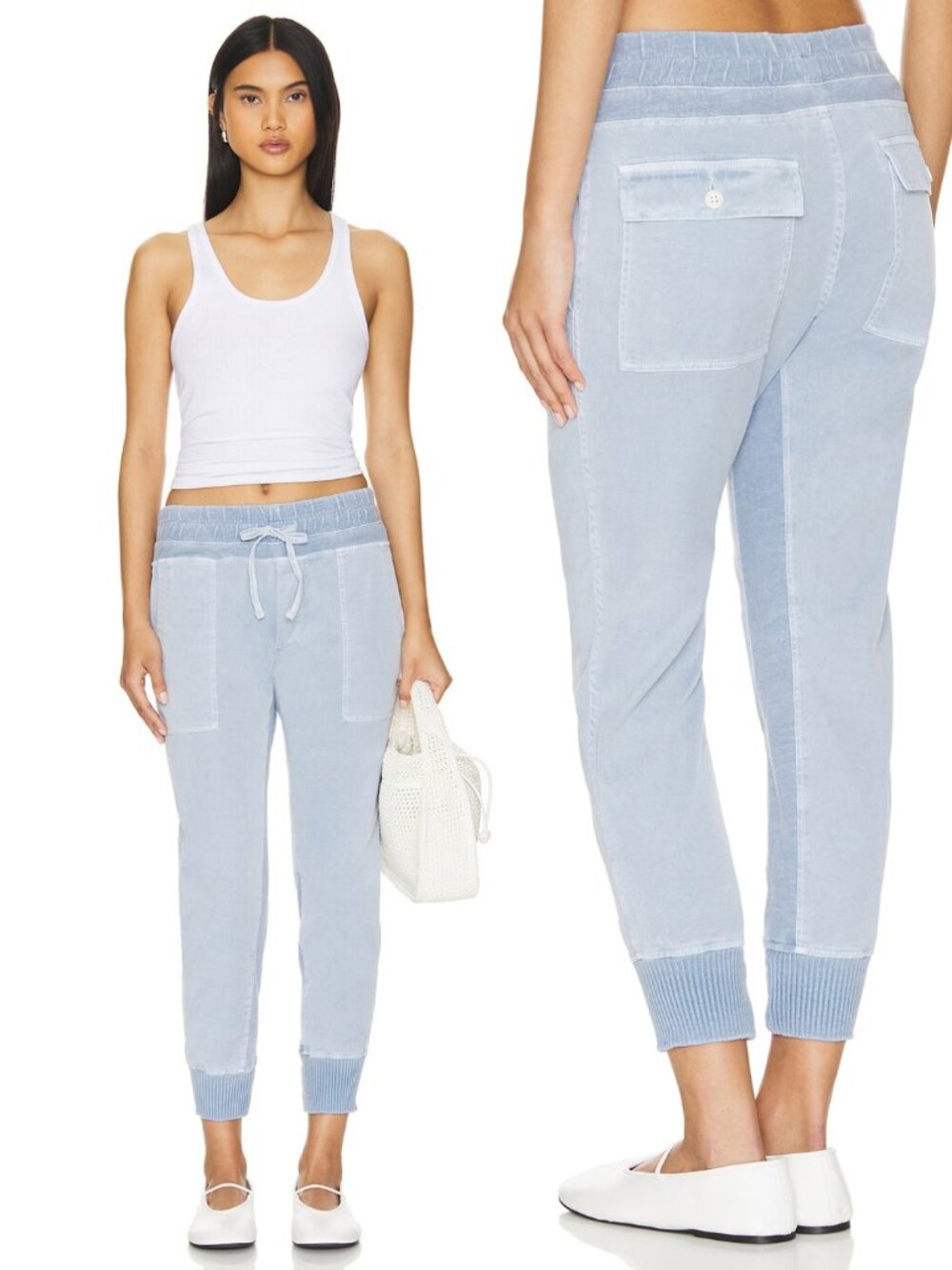 JAMES PERSE Mixed Media Jogger Pants Blue Minimalist Quiet Luxury Casual Chic S
